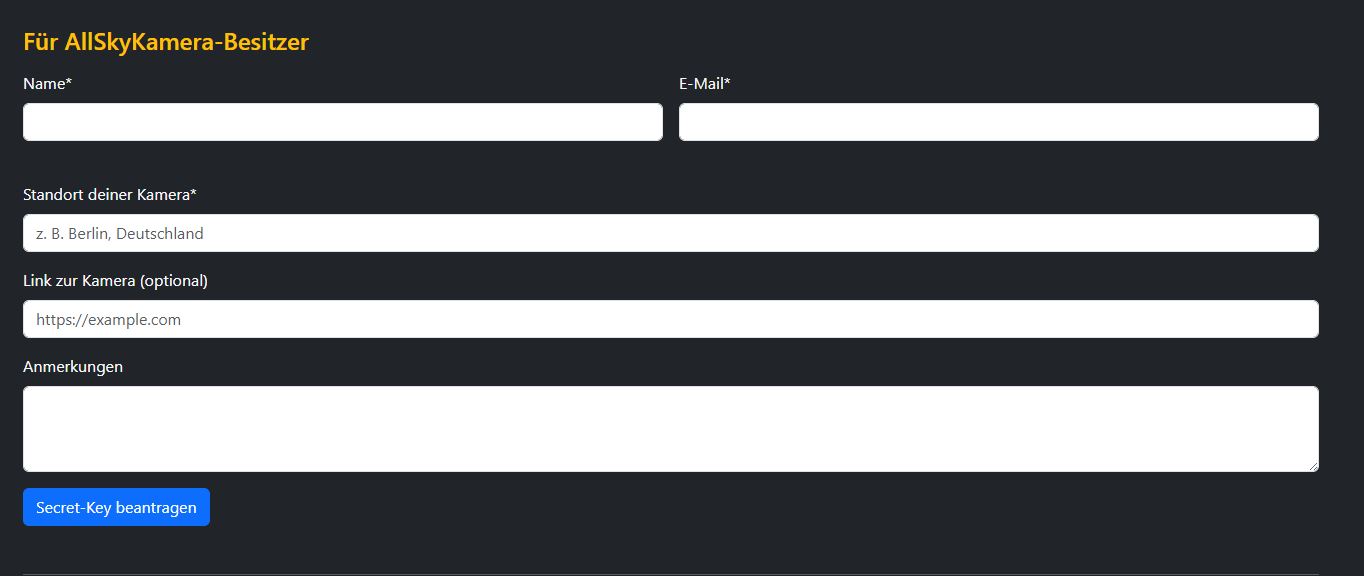 Mitmach-Formular zur Beantragung eines AllSkyKamera Secret-Keys