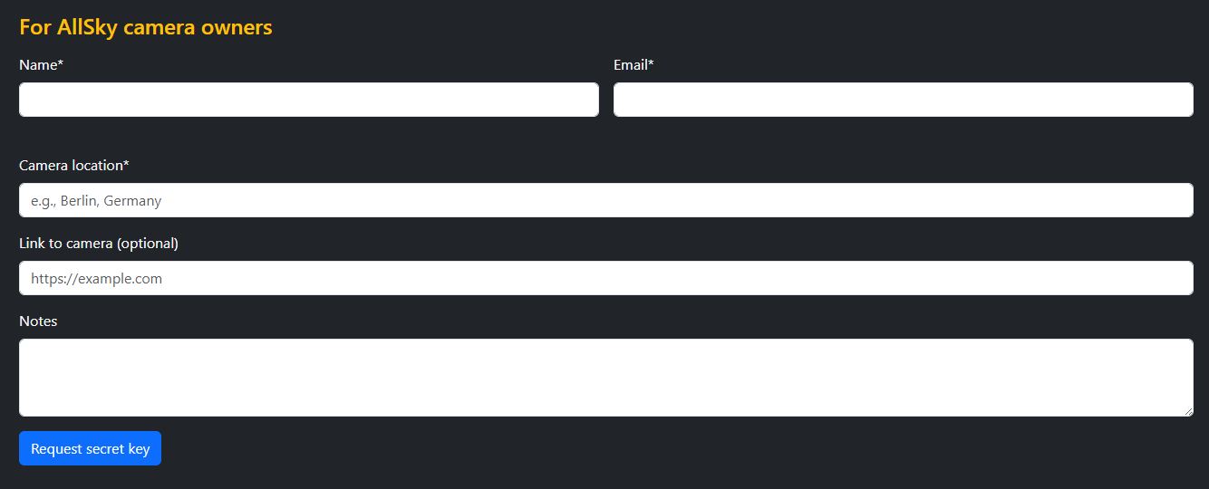 Join form for requesting an AllSky camera secret key
