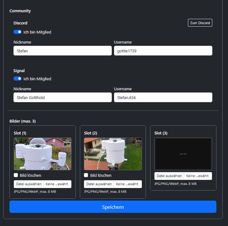 Screenshot des Steckbrief-Bereichs in den Kameraeinstellungen