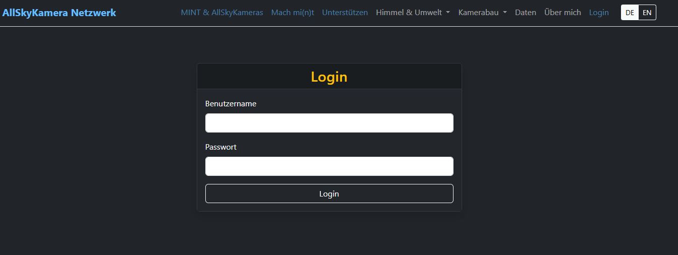 Screenshot der Login-Seite mit Eingabefeldern für Benutzername und Passwort