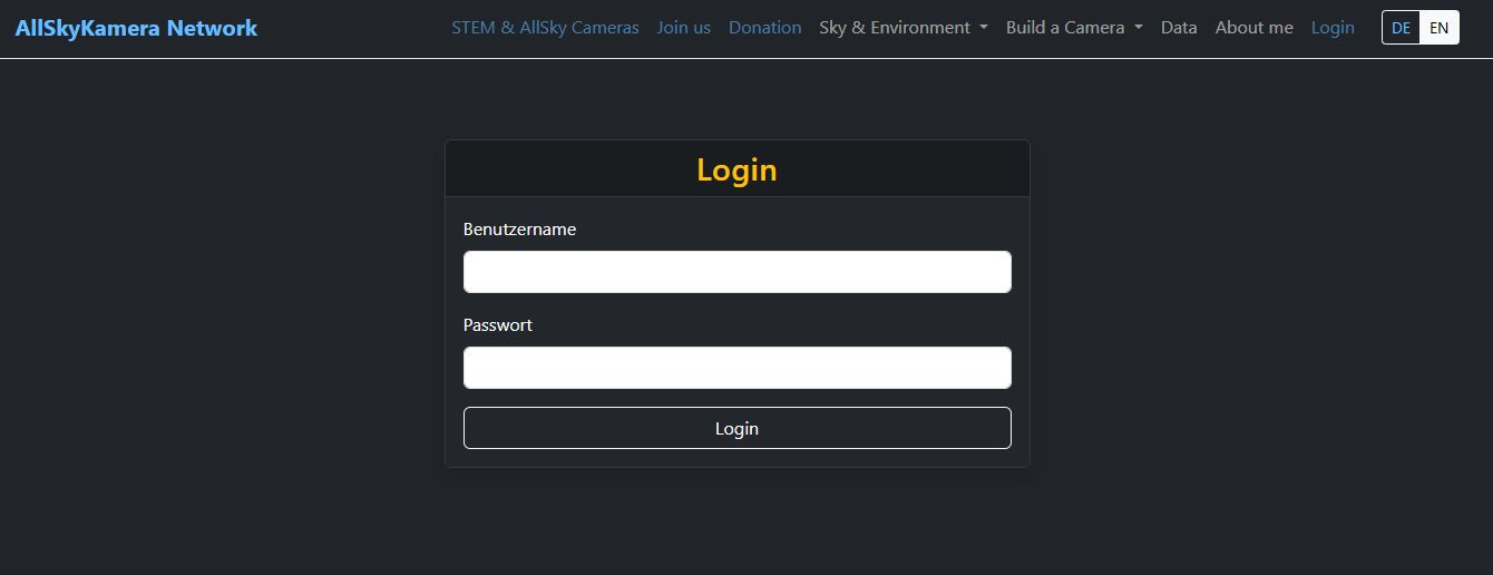 Screenshot of the login page with fields for username and password