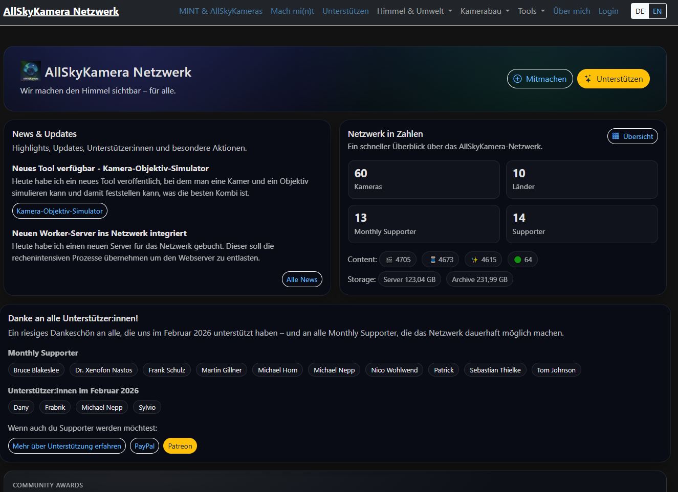 Übersicht über das AllSkyKamera Netzwerk