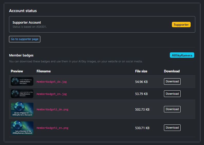 Screenshot of the account settings with weekly report and offline alarm per camera