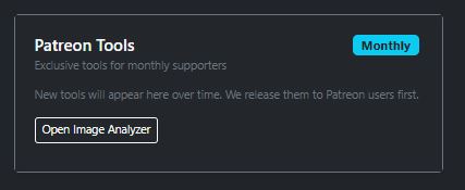 Screenshot of the dashboard area with available Patreon tools for monthly supporters (Patreons)