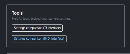Screenshot of the dashboard area with available tools for camera users